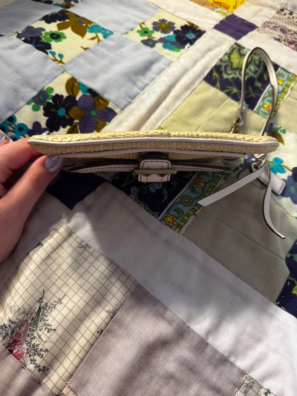 Vintage Coach Legacy Leather & Straw Wristlet | Off White Straw Snap Flap